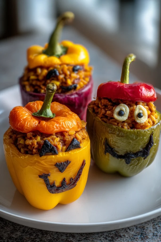 Stuffed Bell Peppers with Creepy Faces