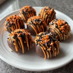 4th of July Cake Balls → (Halloween cake balls with orange & black sprinkles)