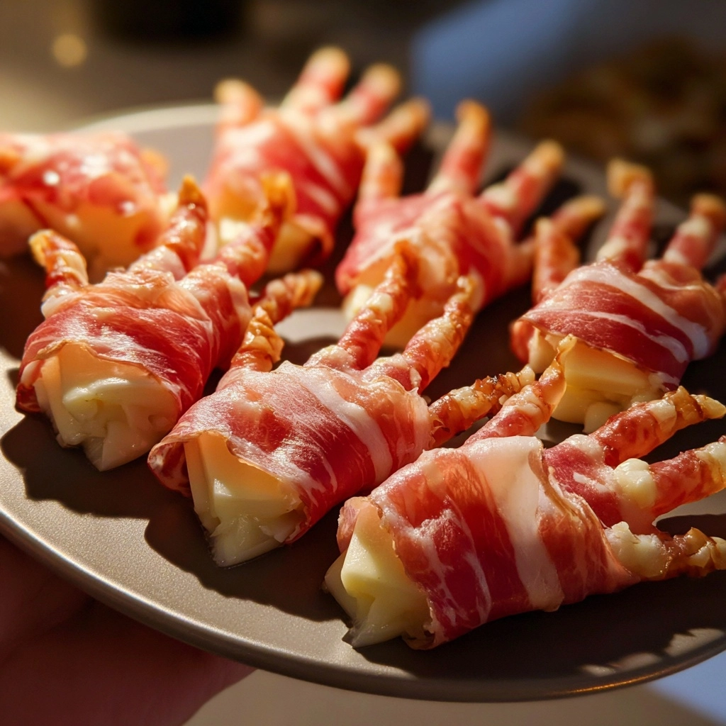 Creepy Halloween Hand Appetizer with Mozzarella and Prosciutto