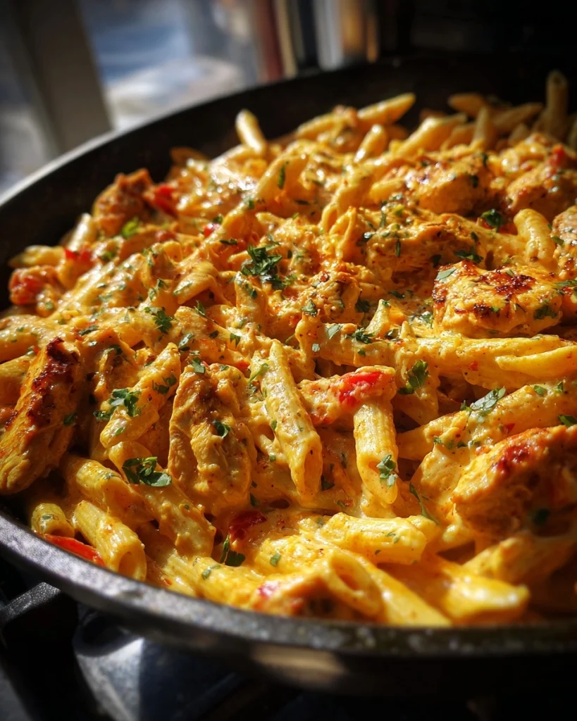 Creamy Bold Buffalo Garlic Chicken Pasta Skillet