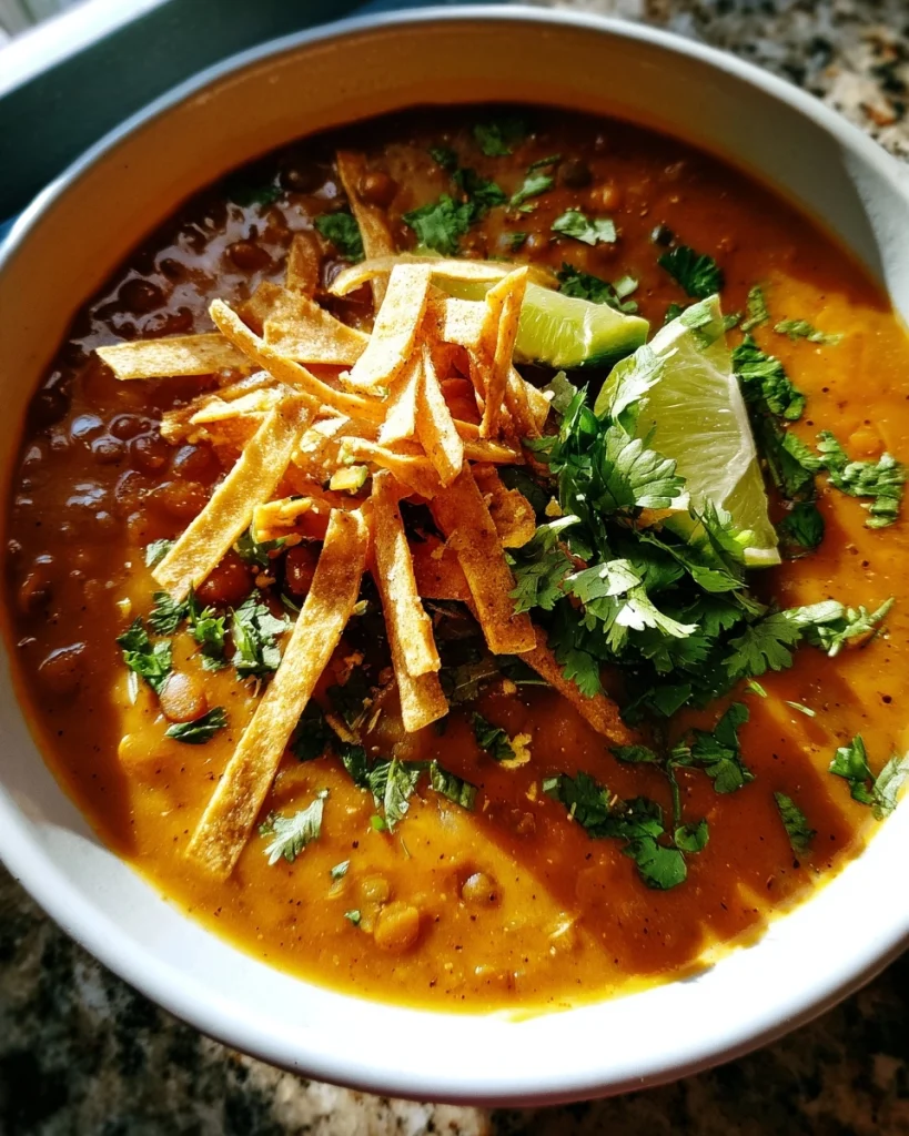 Creamy Vegan Lentil Tortilla Soup