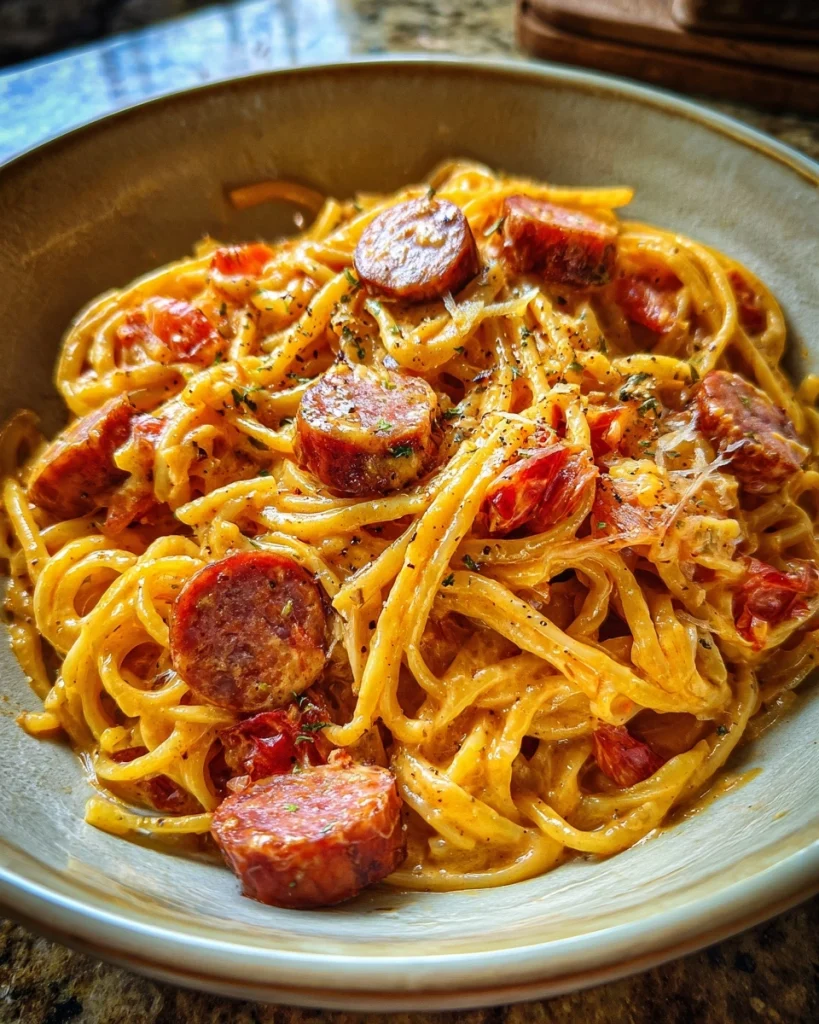 One Pot Creamy Spicy Cajun Sausage Pasta