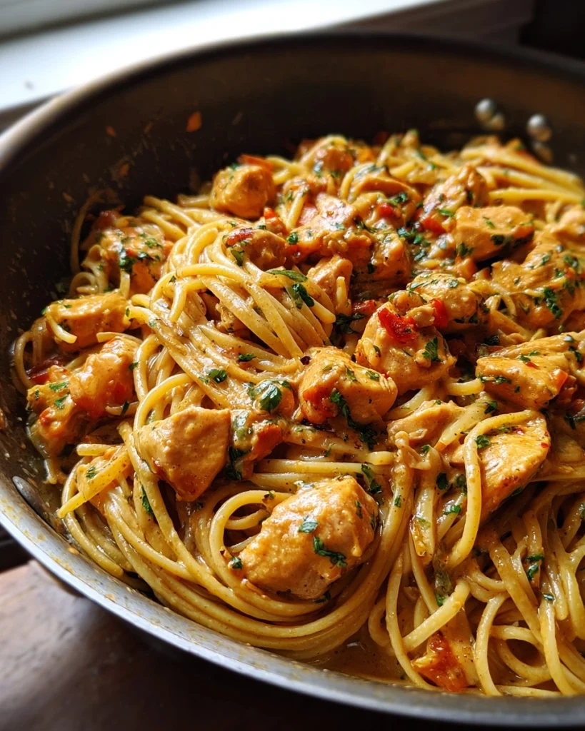 One Pot Creamy Sweet Maple BBQ Chicken Pasta Skillet