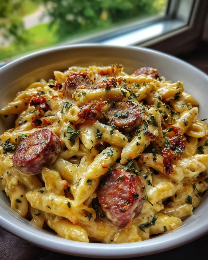 One Skillet Sticky Garlic Butter Cajun Sausage Pasta