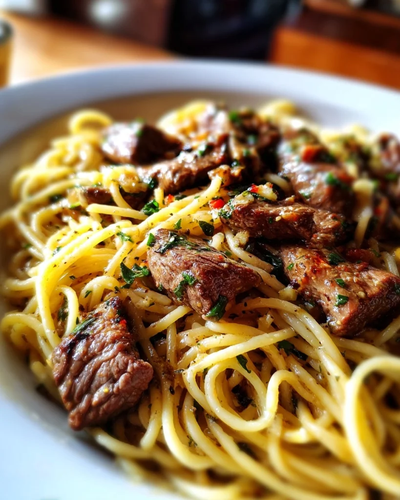 Skillet Creamy Garlic Honey Butter Steak Pasta