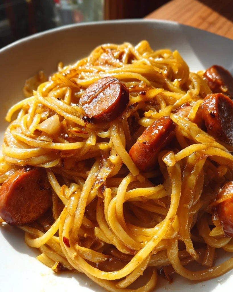 Sticky Sweet Garlic Chicken Sausage Pasta
