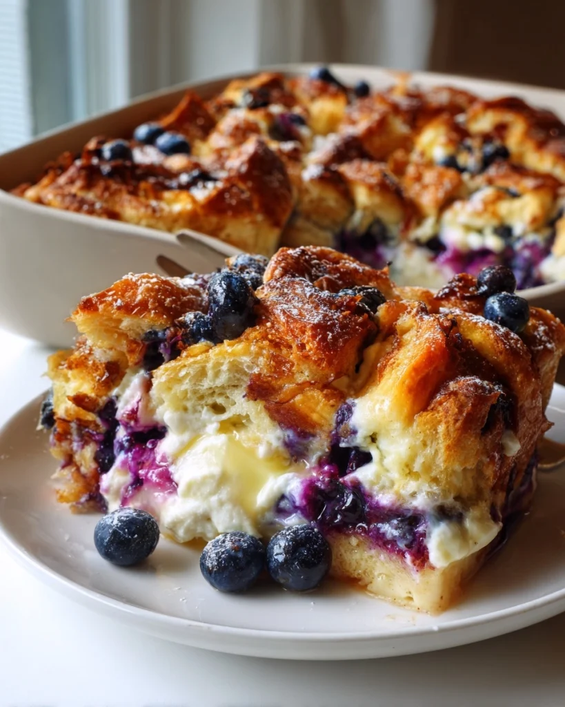 Blueberry Cream Cheese Croissant Casserole – Easy Breakfast or Brunch Bake