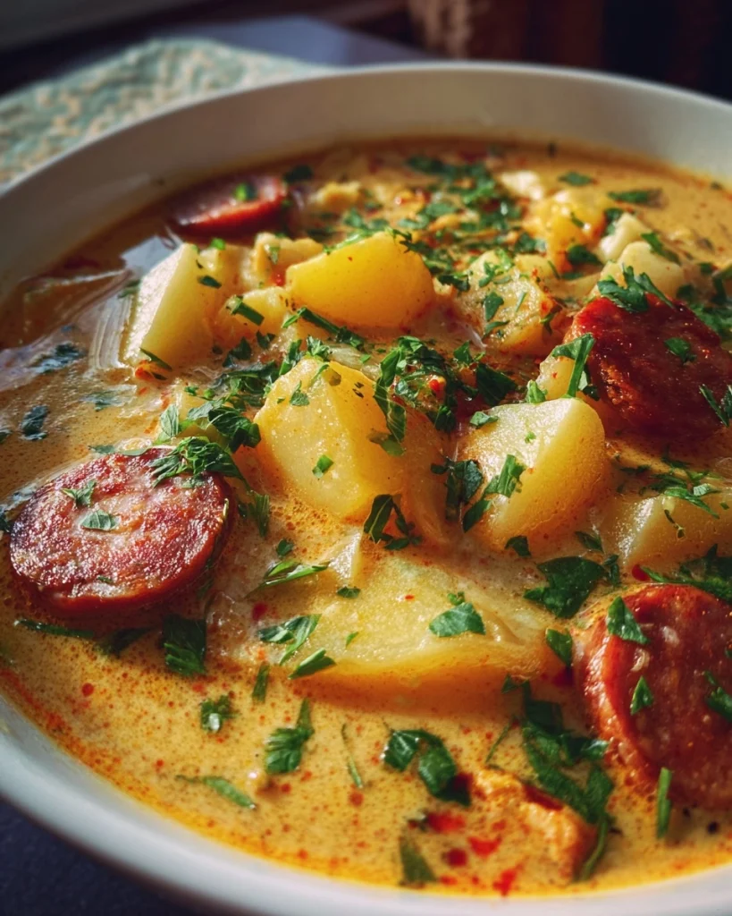 Cajun Sausage & Potato Soup for Chilly Nights and Football Sundays