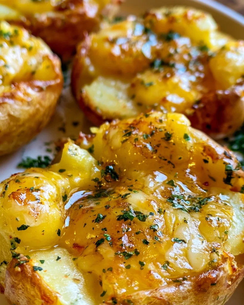 Cheesy Garlic Butter Smashed Potatoes
