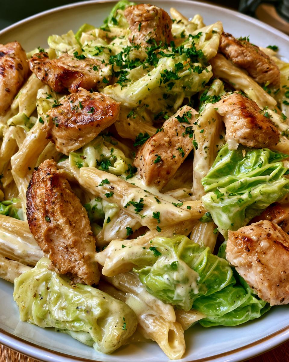 Cabbage Alfredo with Garlic Chicken