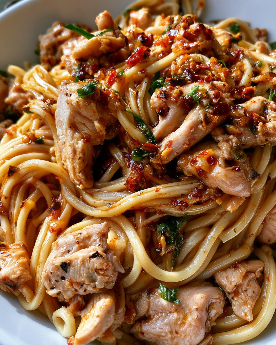 Crispy Chili Oil Noodles with Chicken