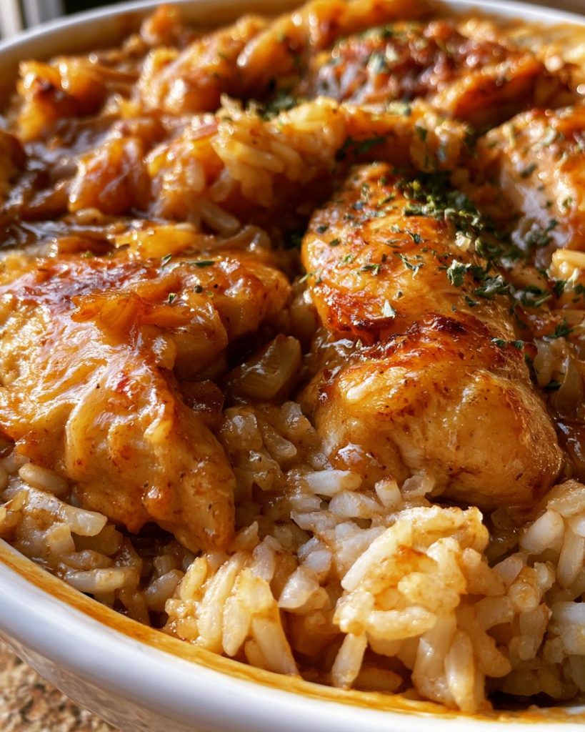 French Onion Chicken Rice Bake