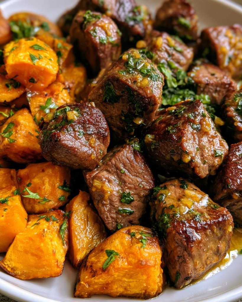 Garlic Butter Steak Bites with Sweet Potatoes