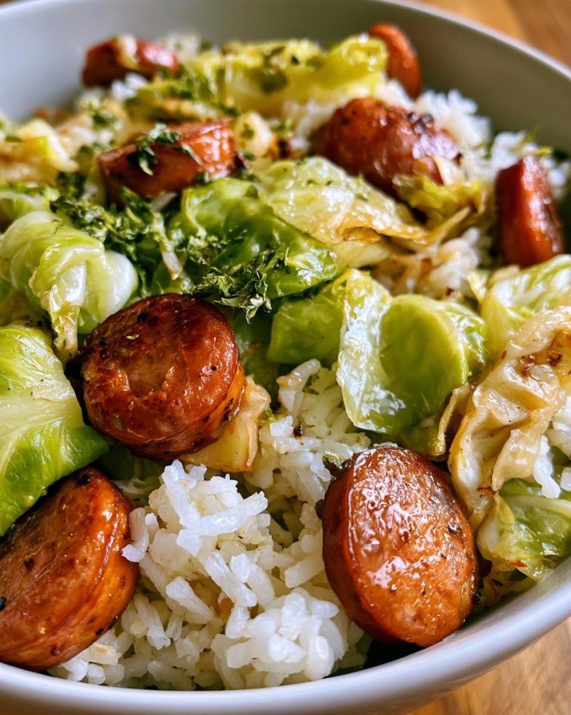 One Pan Cabbage and Sausage Rice