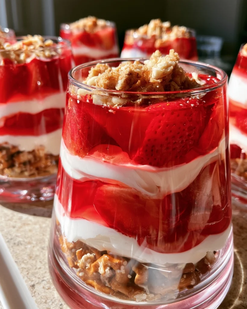 Strawberry Pretzel Jello Salad Cups