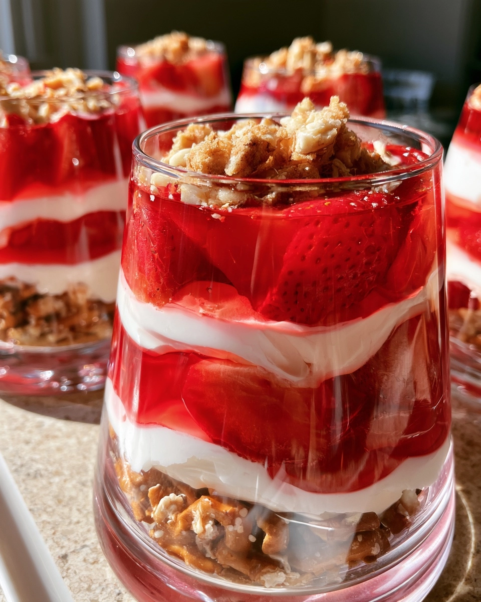 Strawberry Pretzel Jello Salad Cups